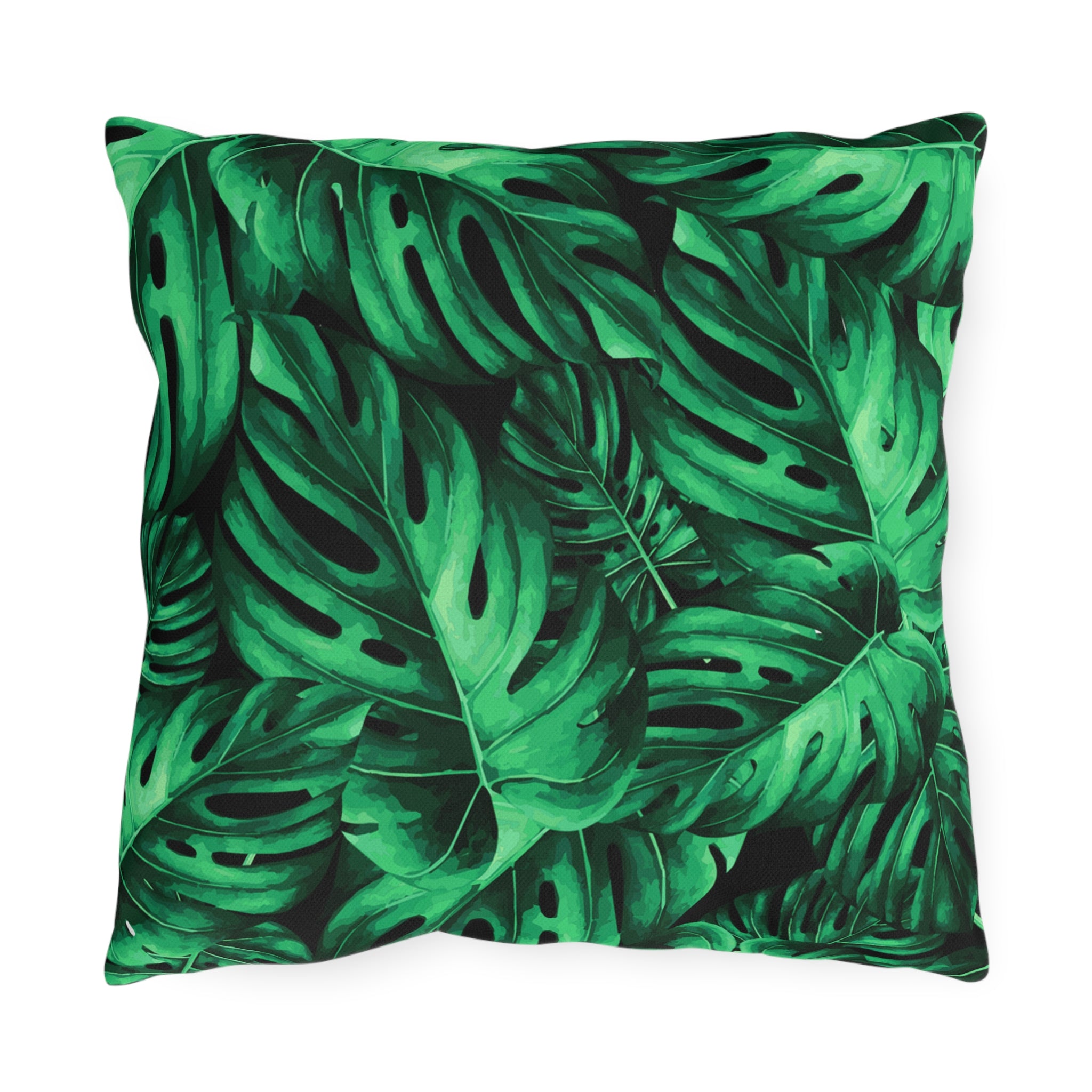 Monstera Leaf Outdoor Pillow — Tropical Green Patio Cushion