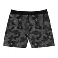 Men's Mid-Length Swim Shorts — Dark Geometric Camo All-Over Print