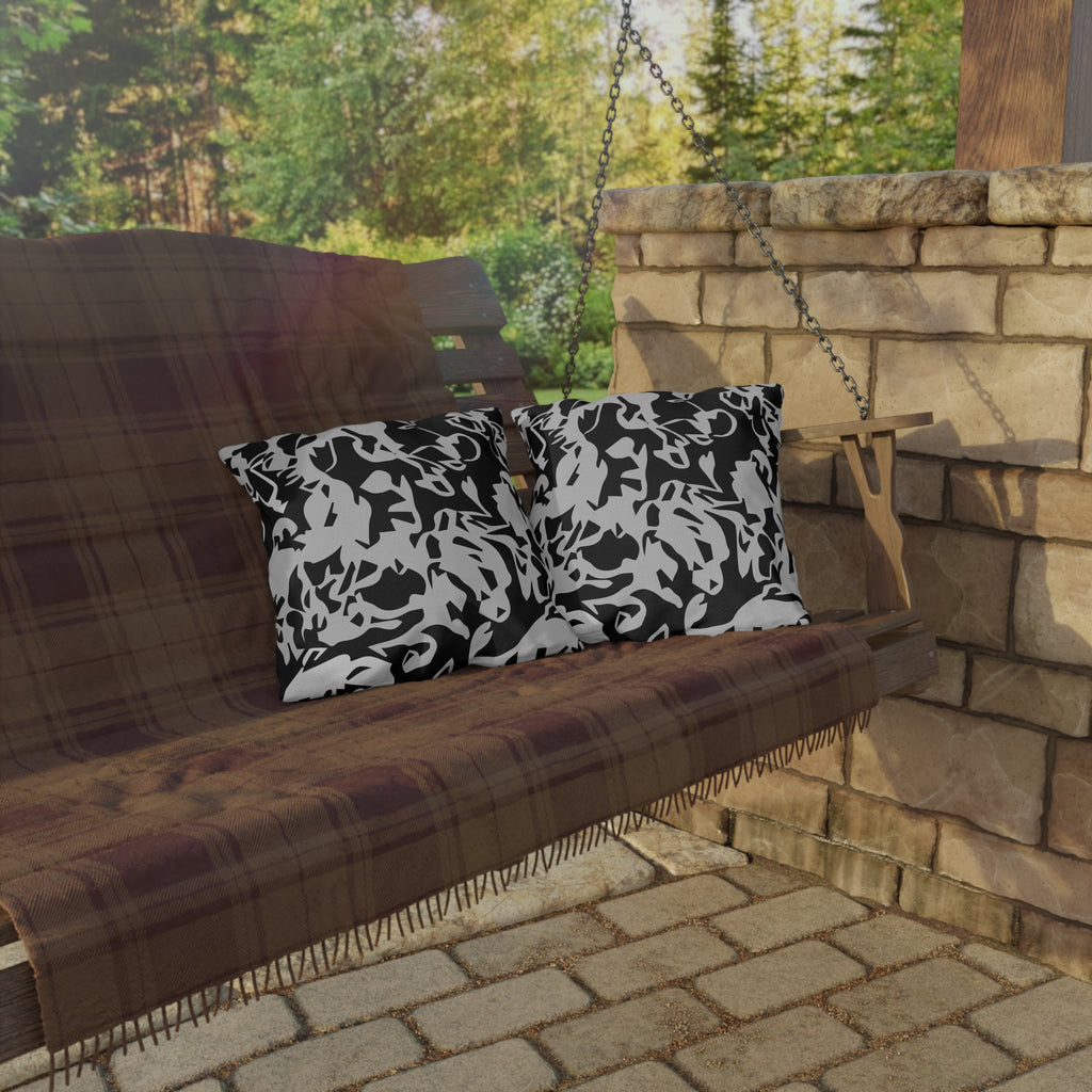 Outdoor Pillow - Modern Black & White Abstract Camo Pattern