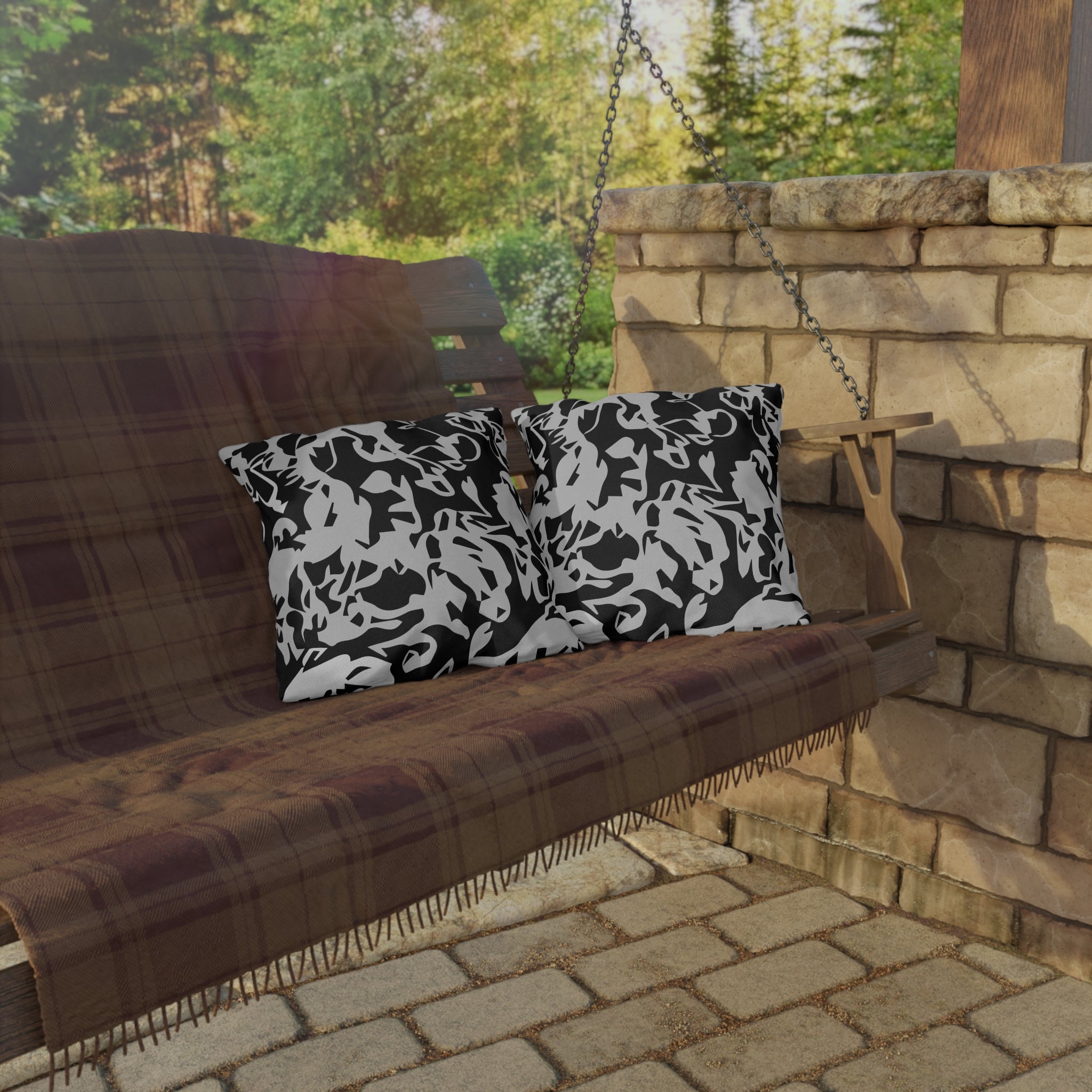 Outdoor Pillow - Modern Black & White Abstract Camo Pattern