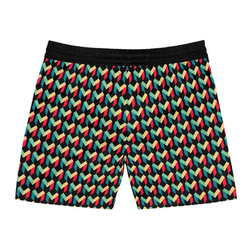Men's Geometric Retro Swim Shorts — Colorful 3D Cube Pattern