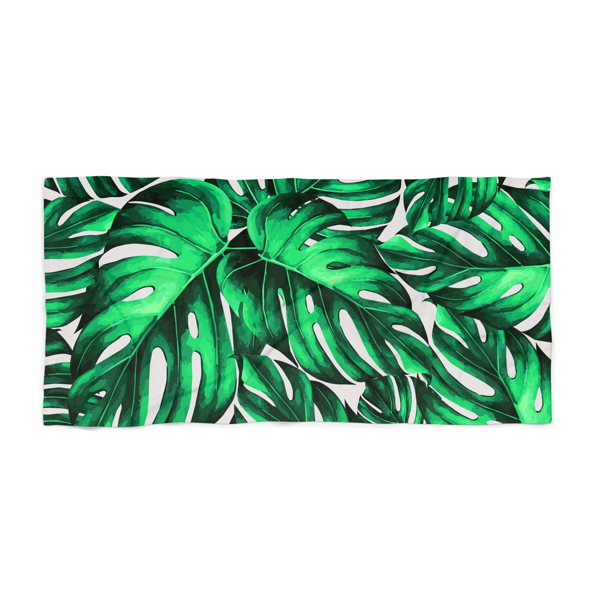 Tropical Monstera Beach Towel — Green Palm Leaf Sun & Pool Towel
