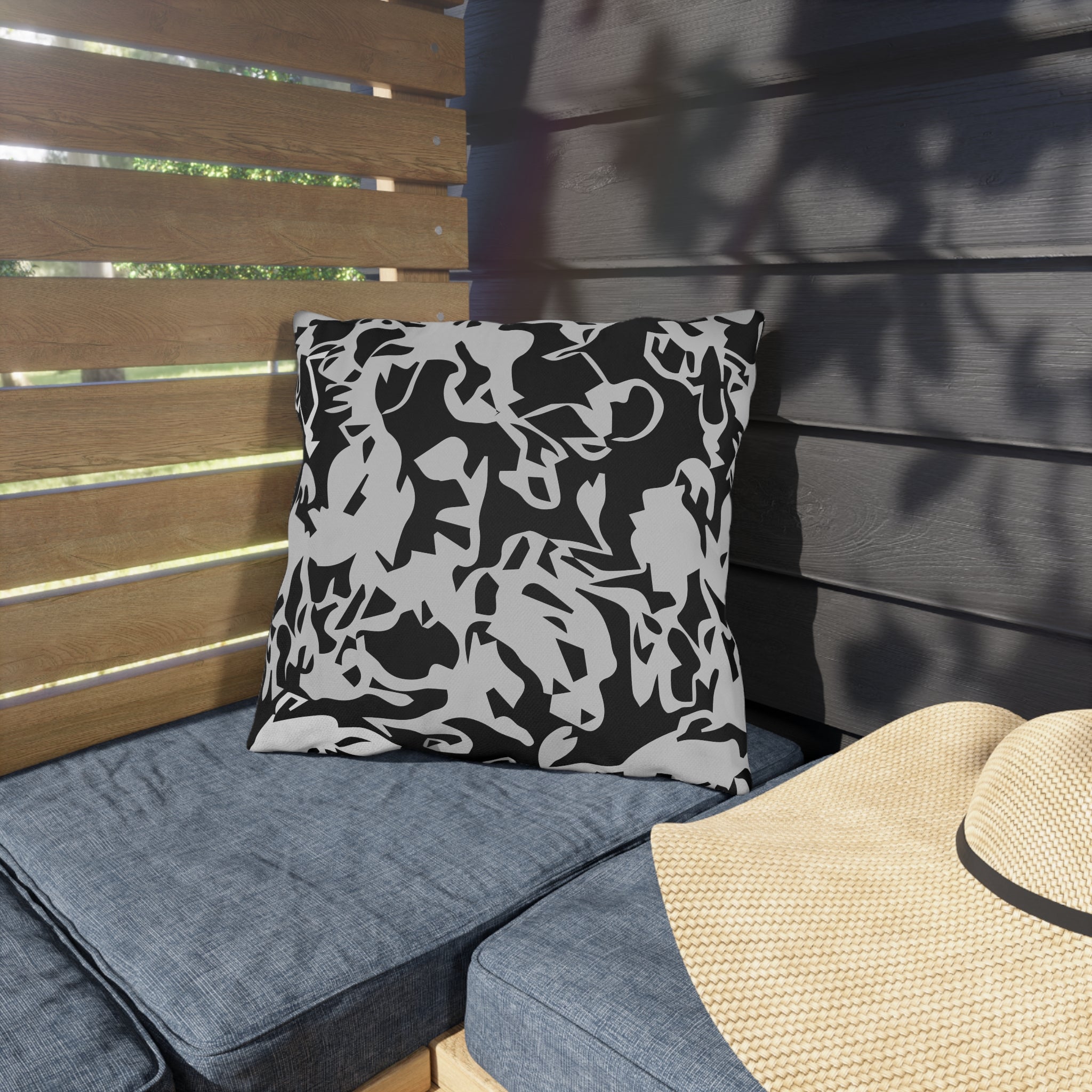 Outdoor Pillow - Modern Black & White Abstract Camo Pattern