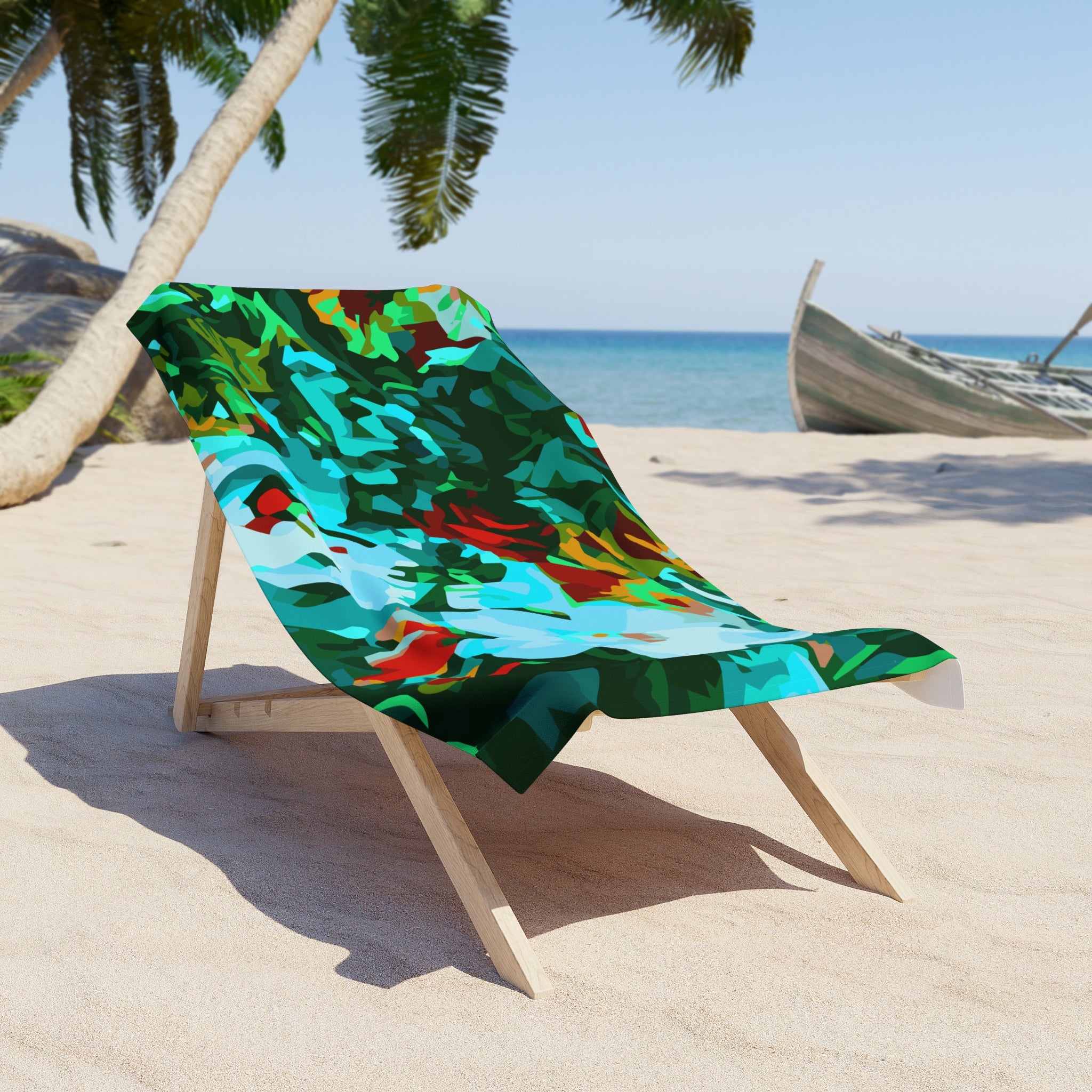 Tropical Floral Beach Towel — Vibrant Green & Teal Garden Print