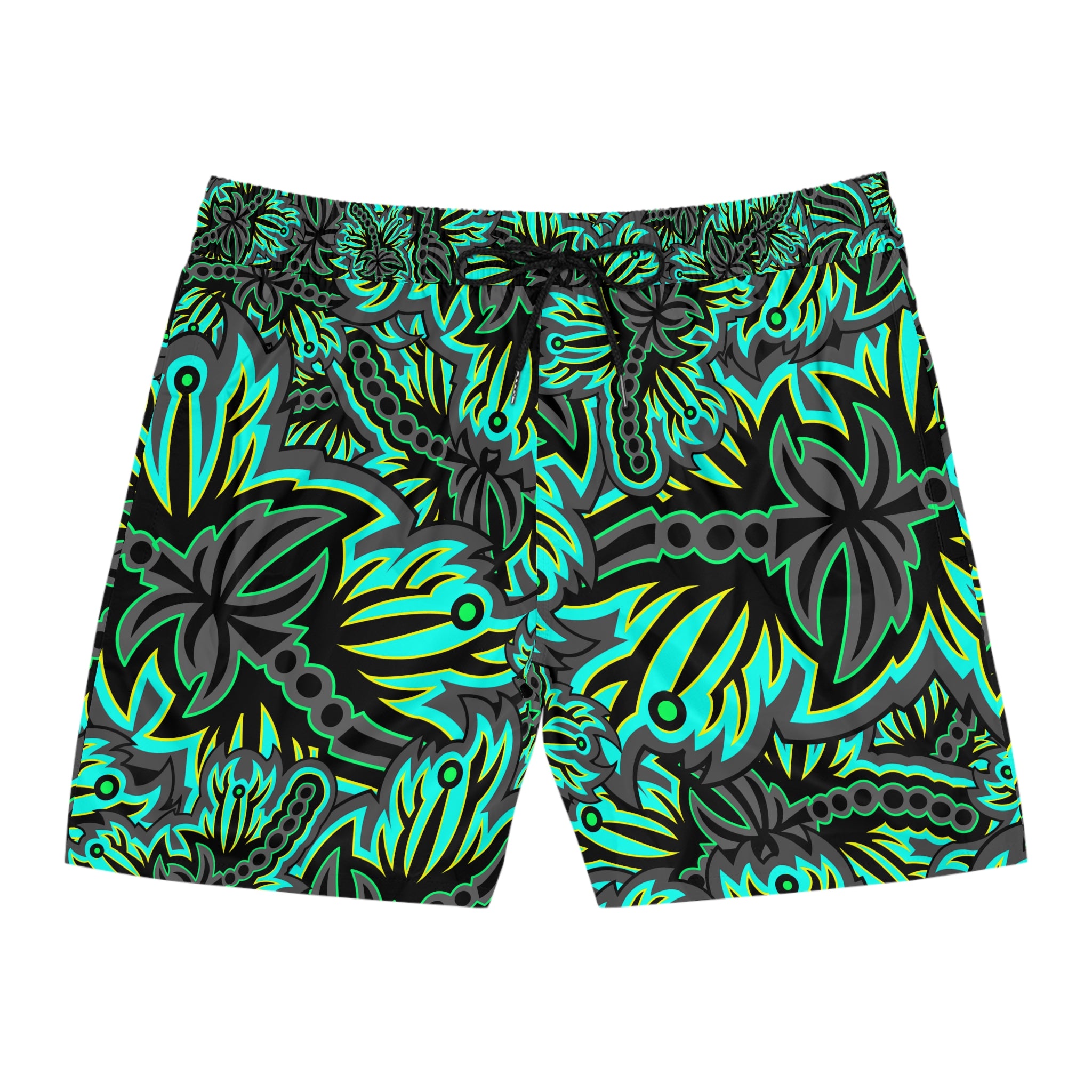 Tropical Green Floral Swim Shorts — Men's Mid-Length Beach Trunks