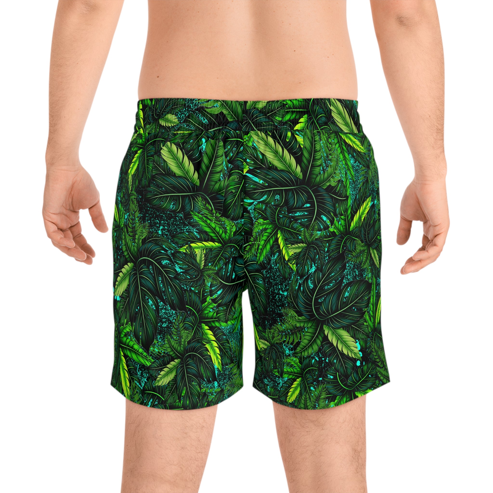 Tropical Jungle Leaves Swim Shorts | Men's Mid-Length Beach Trunks