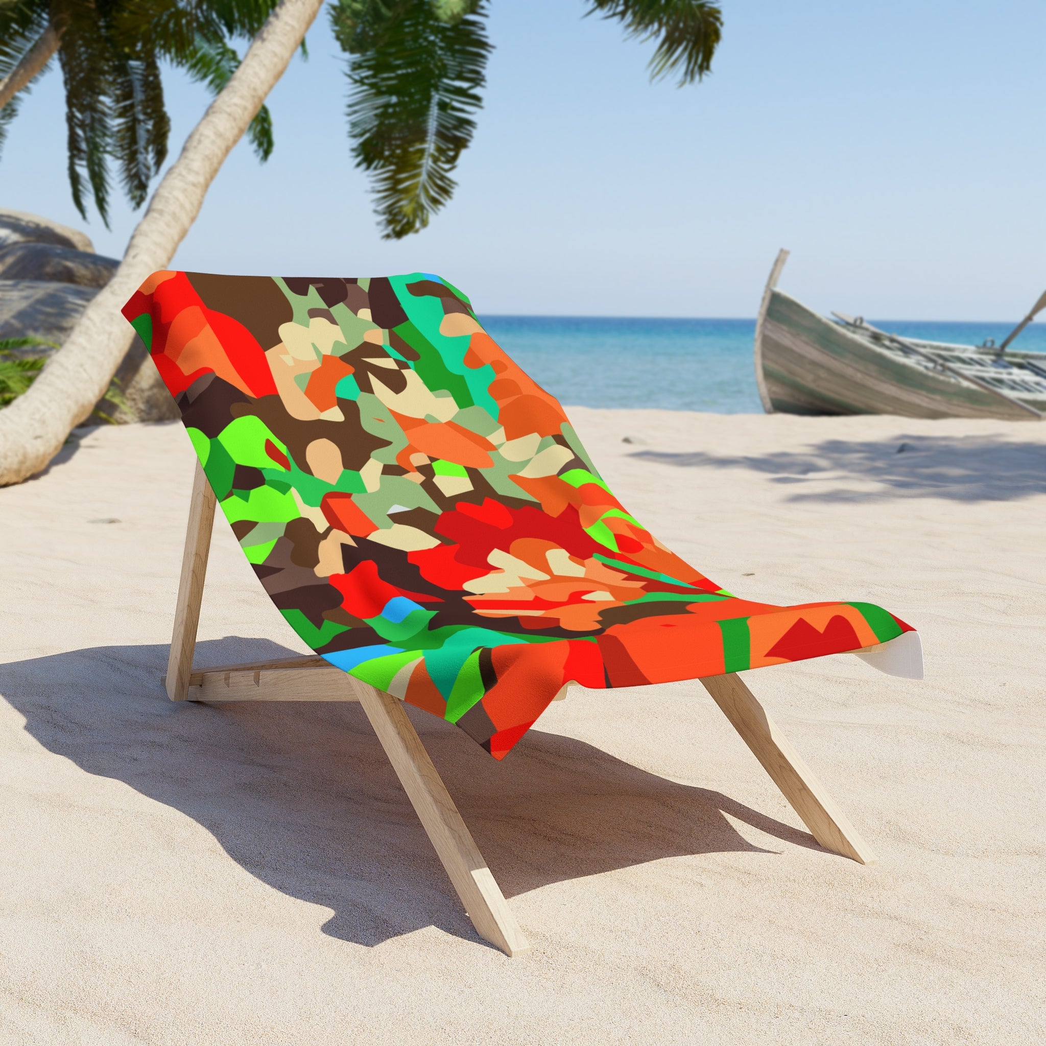 Vibrant Abstract Floral Beach Towel — Colorful Camouflage Summer Print