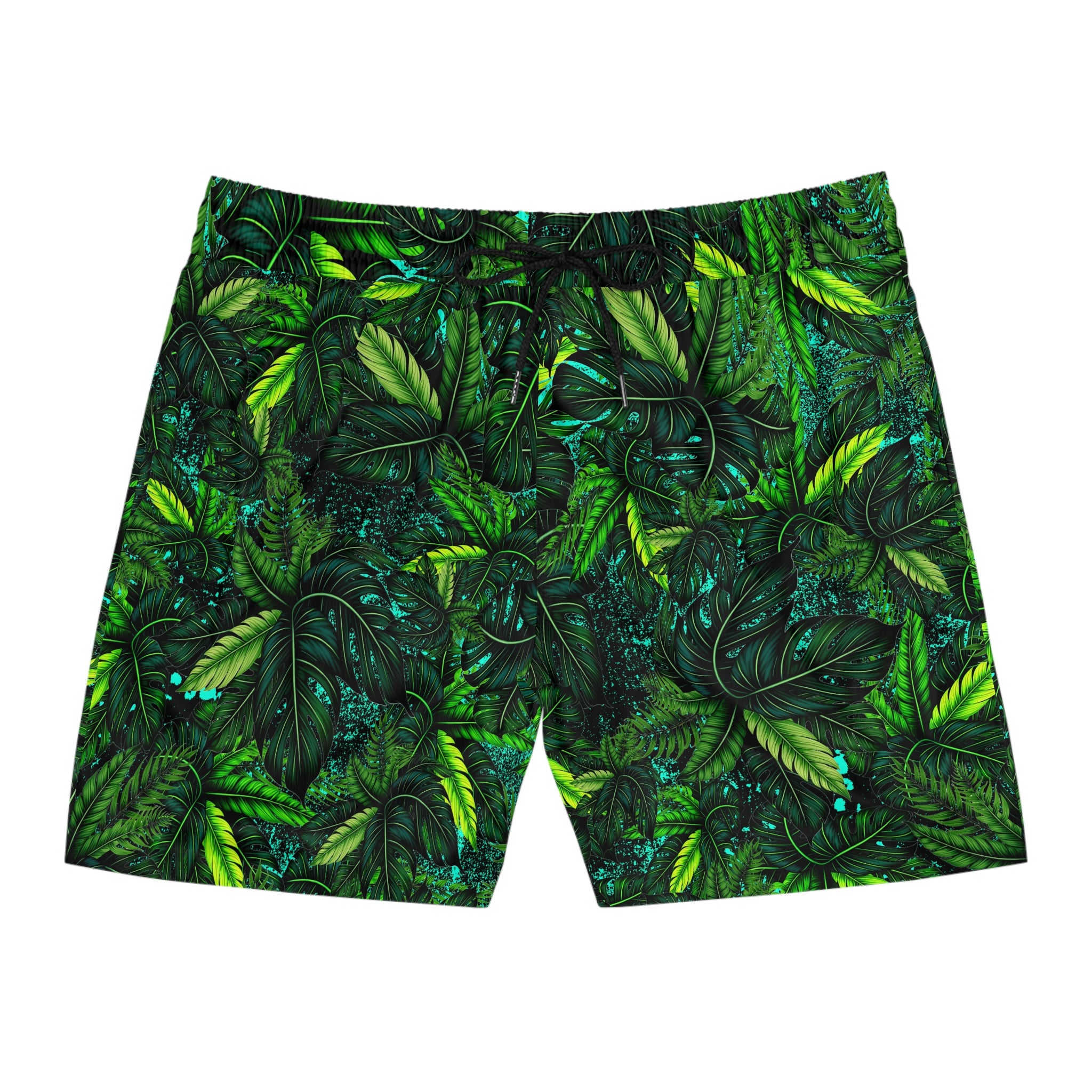 Tropical Jungle Leaves Swim Shorts | Men's Mid-Length Beach Trunks