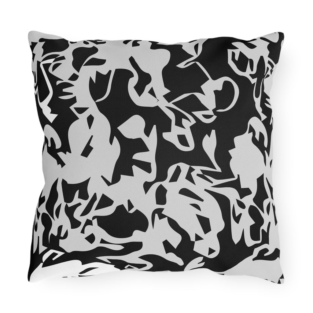 Outdoor Pillow - Modern Black & White Abstract Camo Pattern