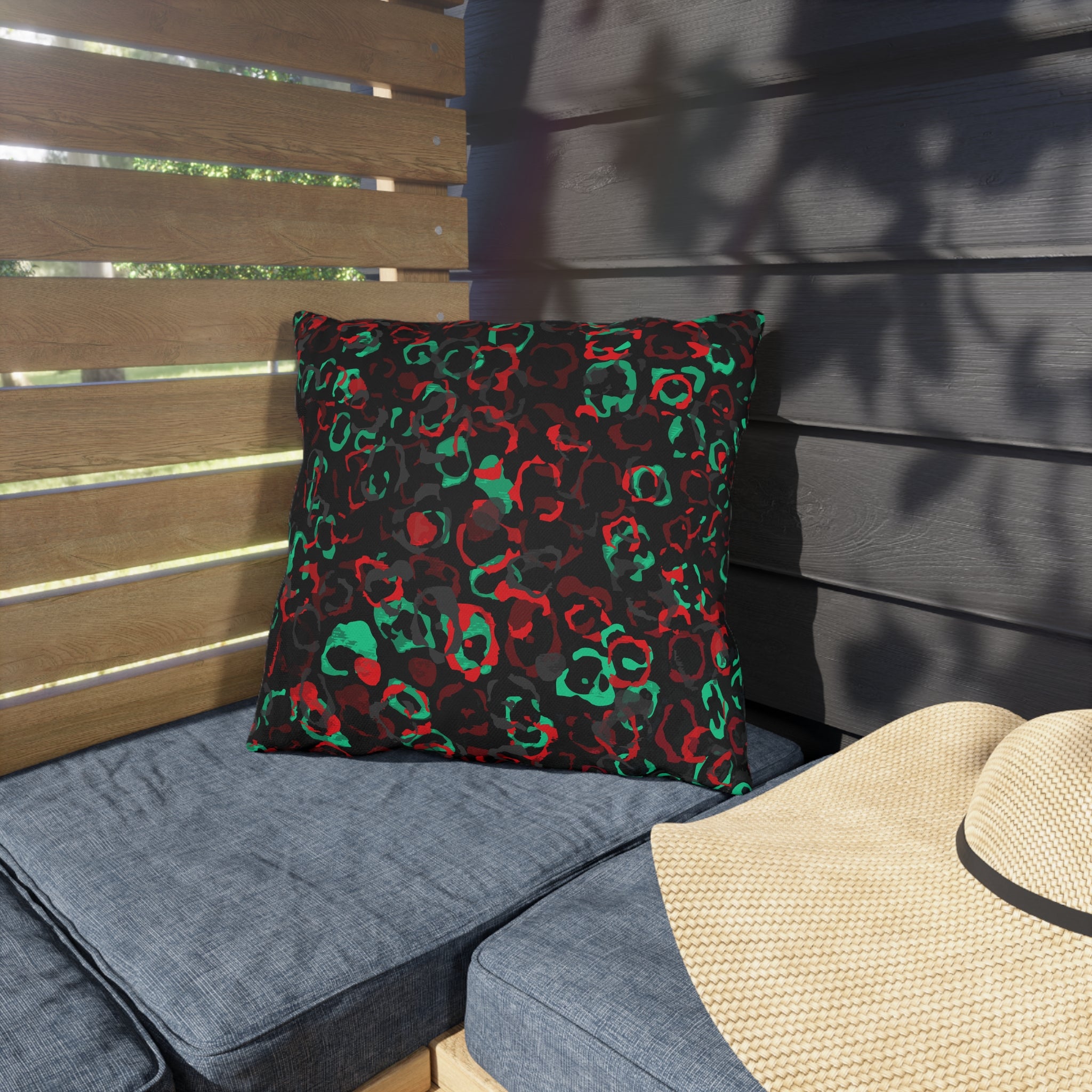 Outdoor Pillow - Festive Red & Green Leopard Print Decorative Cushion for Patio