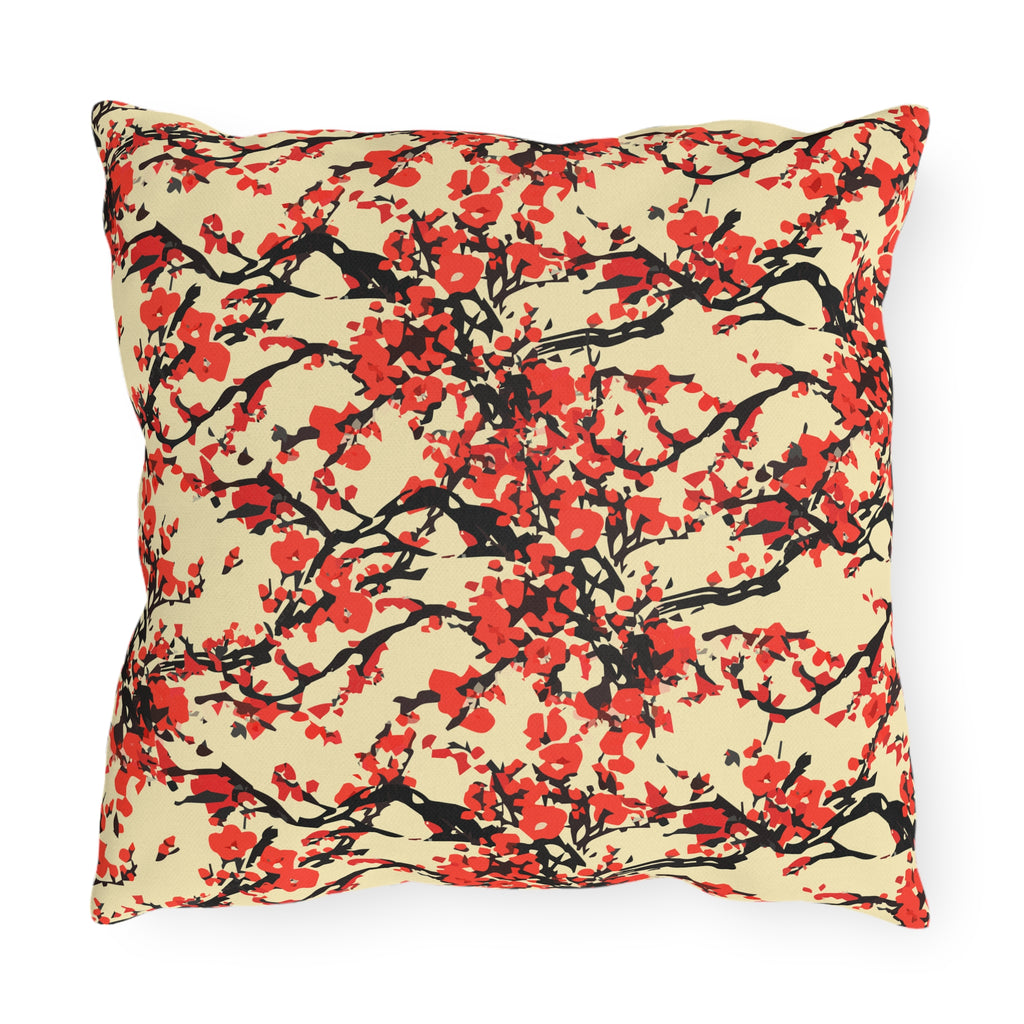 Outdoor Pillow - Red Cherry Blossom Floral Pattern