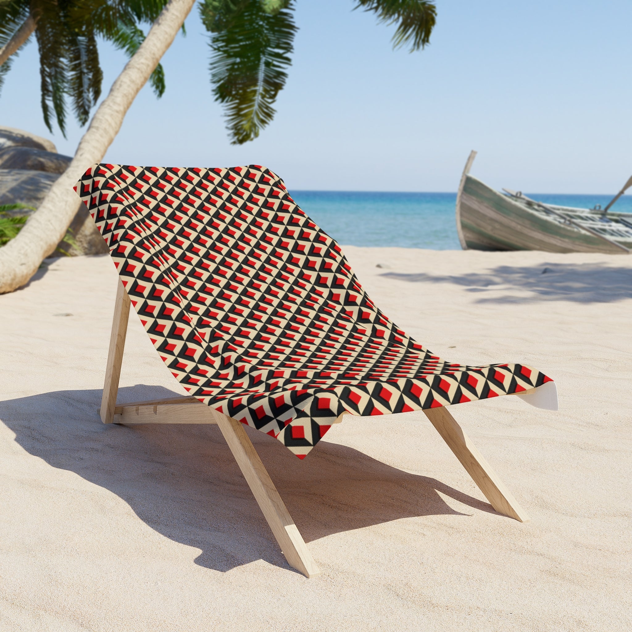 Geometric Diamond Beach Towel – Retro Red & Black Pattern