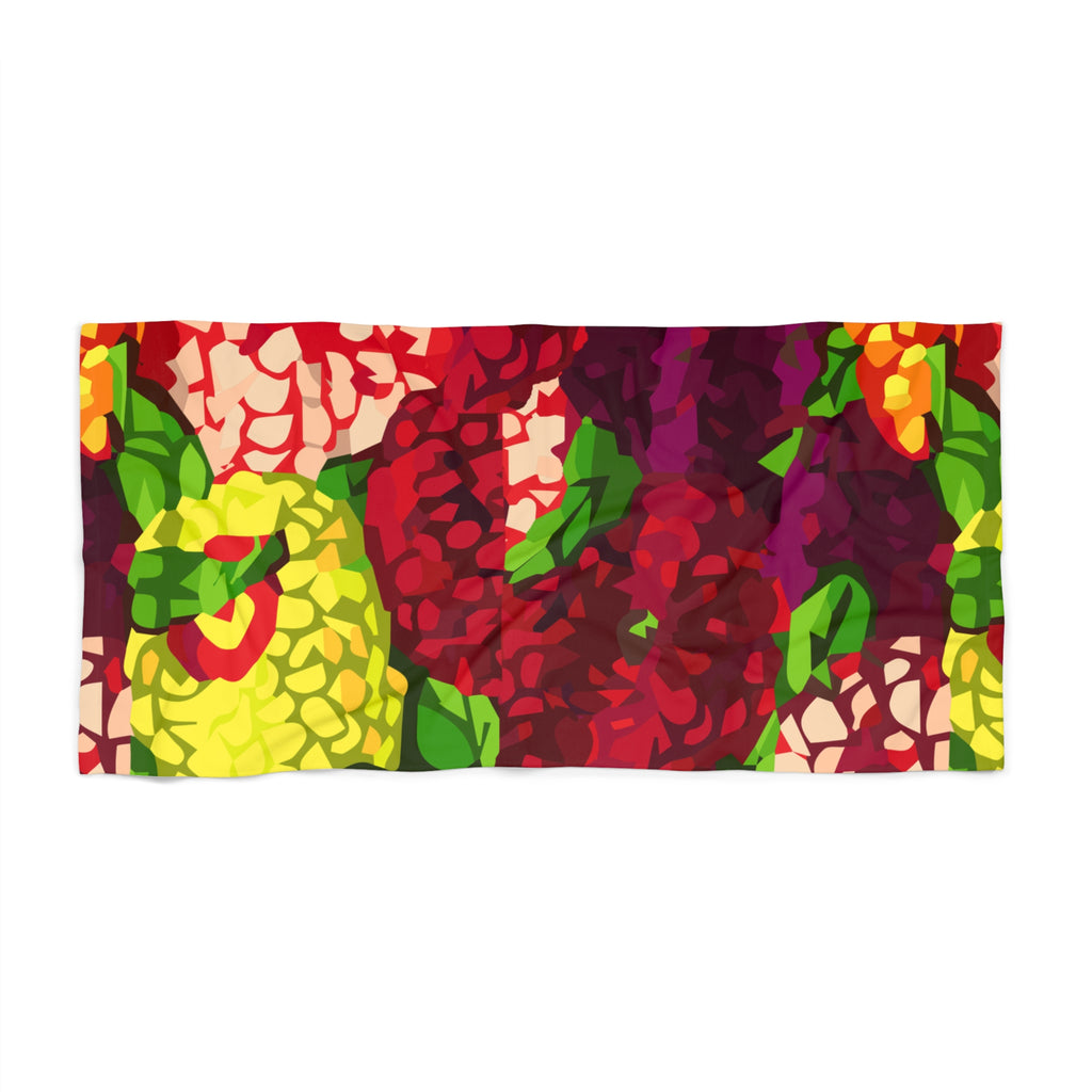 Floral Burst Beach Towel – Vibrant Red & Yellow Tropical Print
