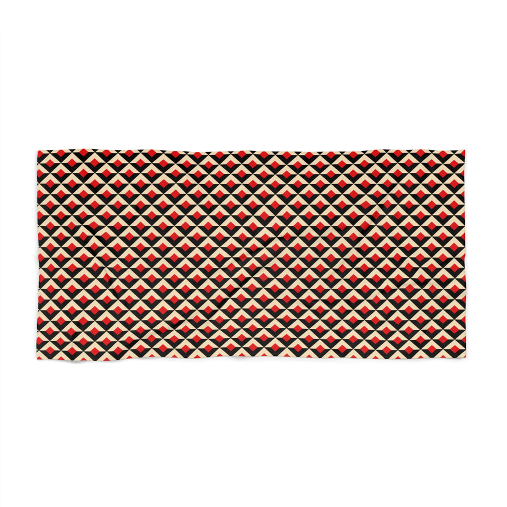 Geometric Diamond Beach Towel – Retro Red & Black Pattern