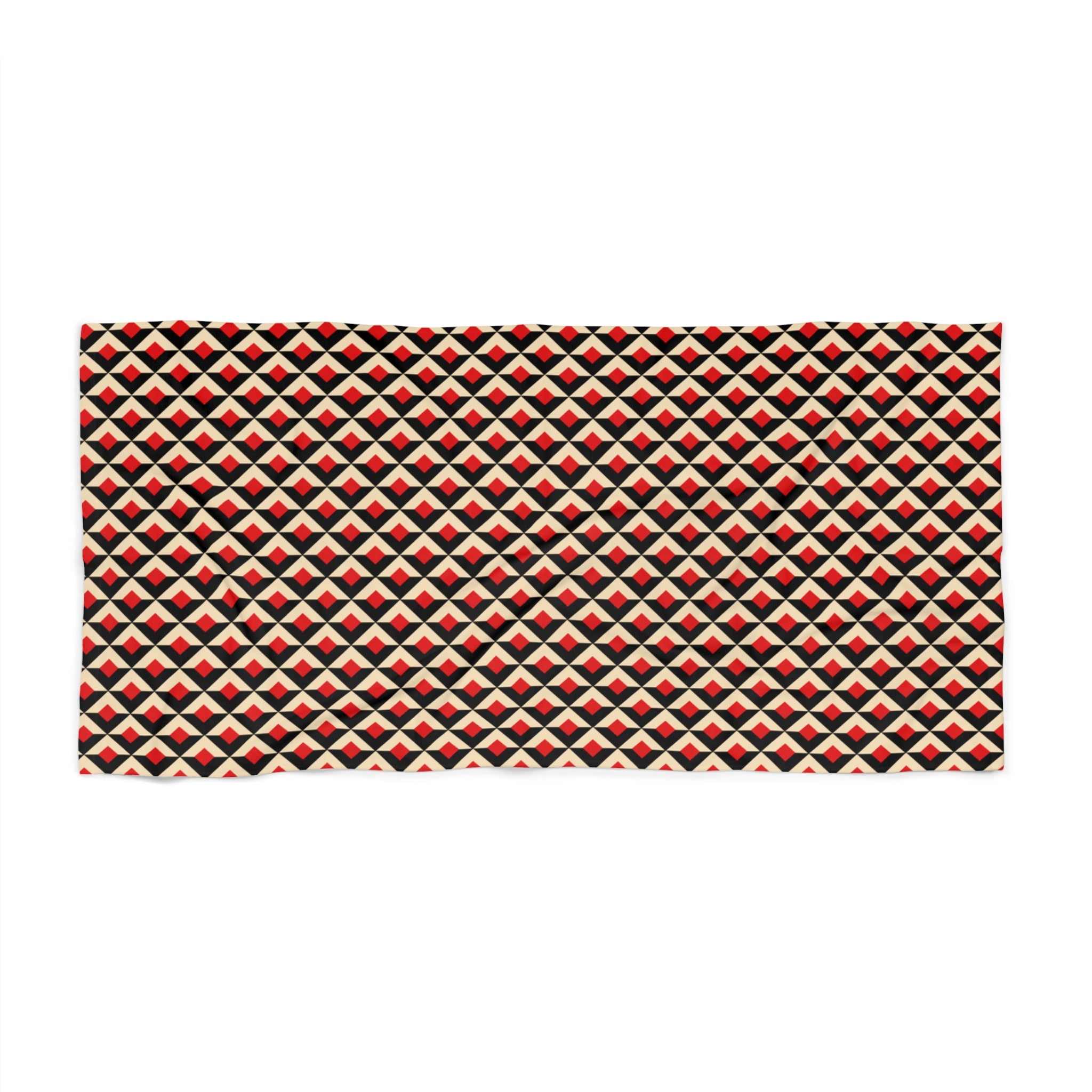Geometric Diamond Beach Towel – Retro Red & Black Pattern