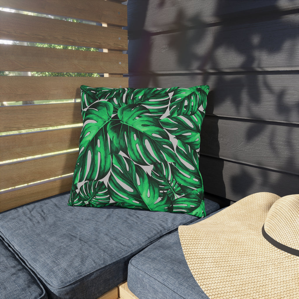 Monstera Leaf Outdoor Pillow — Tropical Green Patio Cushion