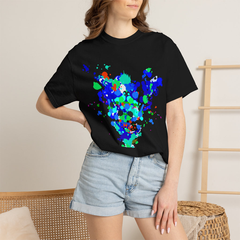 Abstract Blue-Green Paint Splatter T-Shirt