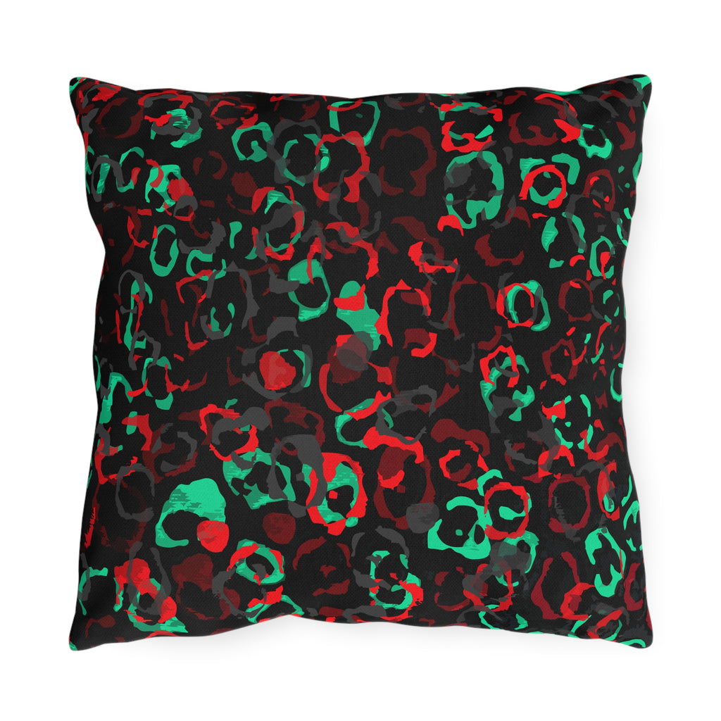 Outdoor Pillow - Festive Red & Green Leopard Print Decorative Cushion for Patio