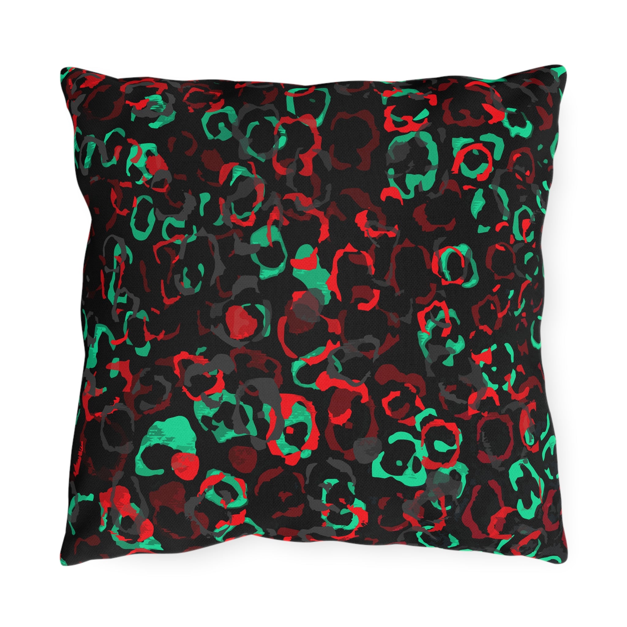 Outdoor Pillow - Festive Red & Green Leopard Print Decorative Cushion for Patio