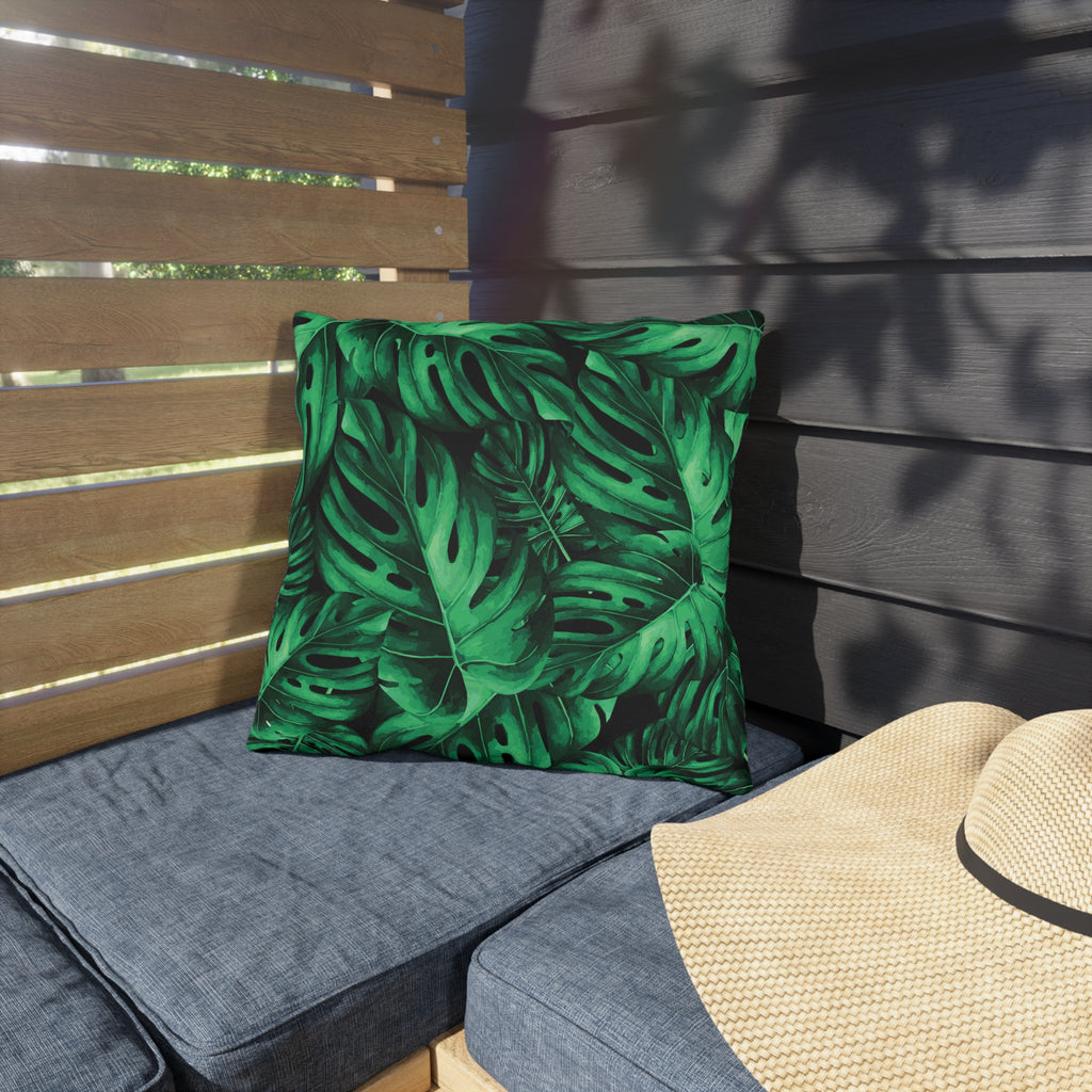 Monstera Leaf Outdoor Pillow — Tropical Green Patio Cushion