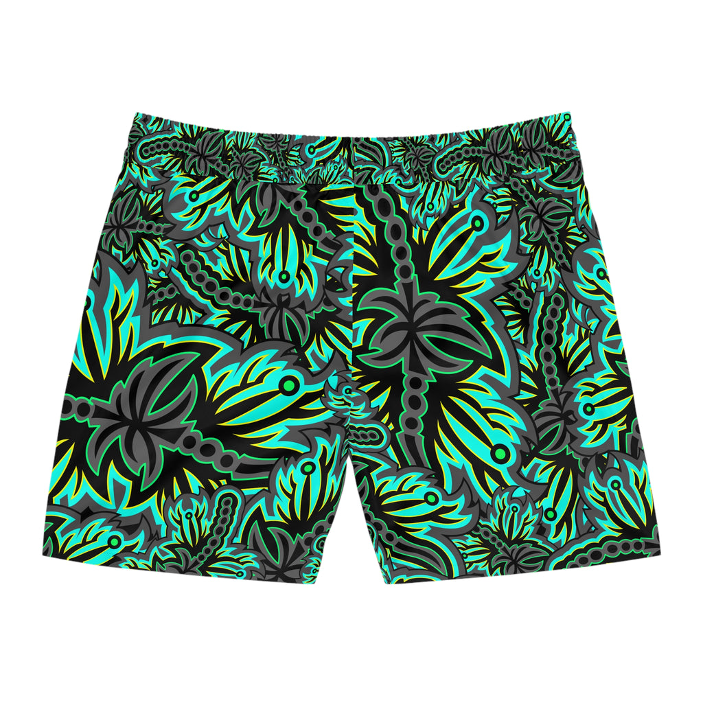Tropical Green Floral Swim Shorts — Men's Mid-Length Beach Trunks