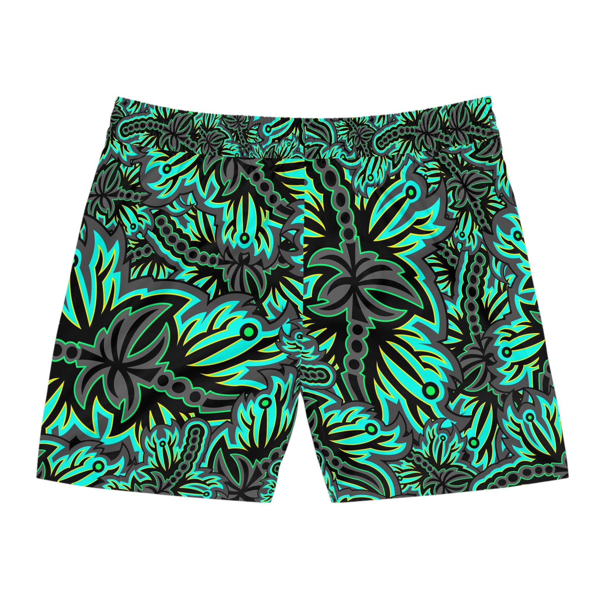 Tropical Green Floral Swim Shorts — Men's Mid-Length Beach Trunks