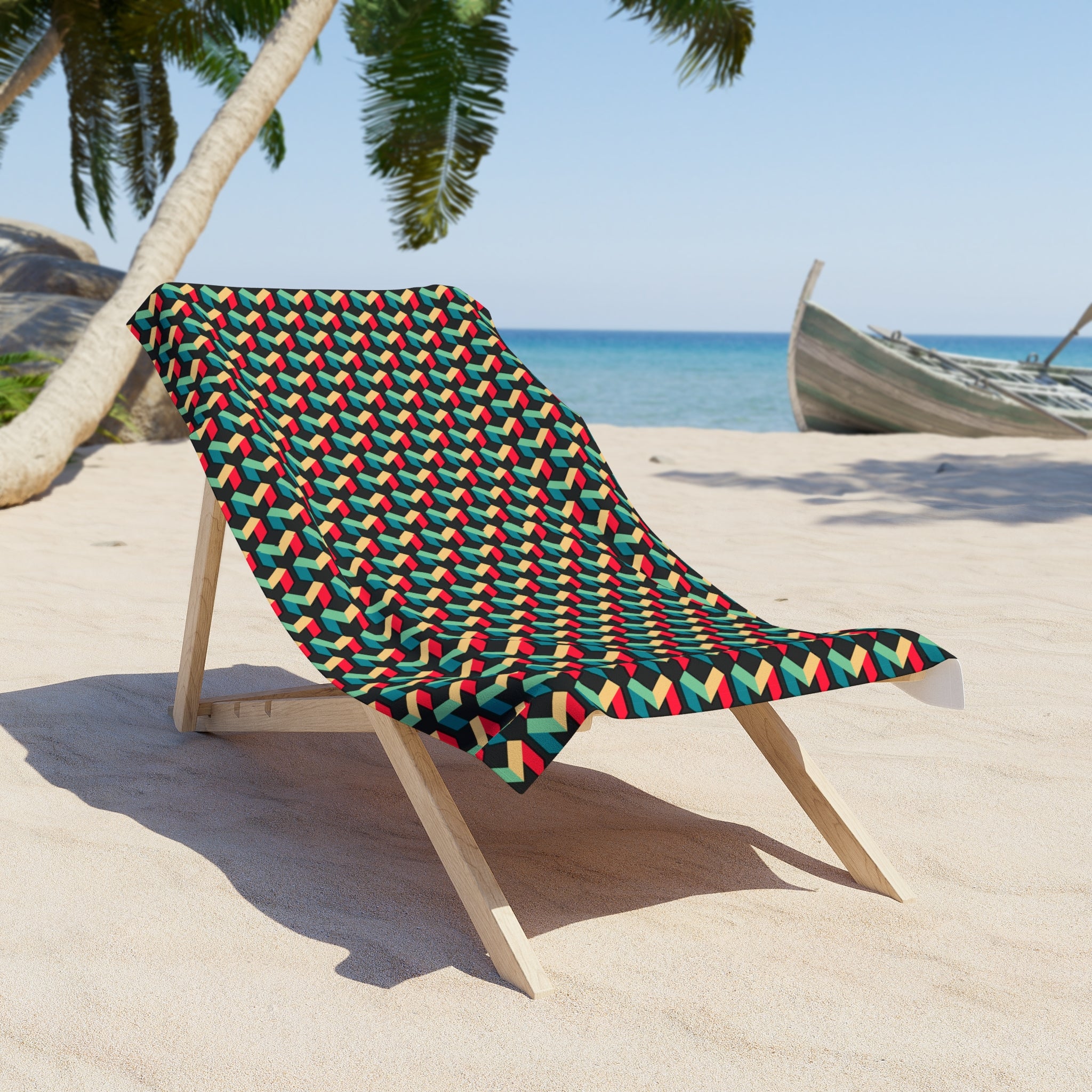 Geometric Tropic Beach Towel — Colorful Chevron Pattern