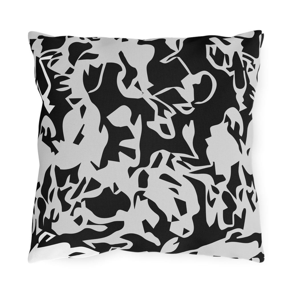 Outdoor Pillow - Modern Black & White Abstract Camo Pattern