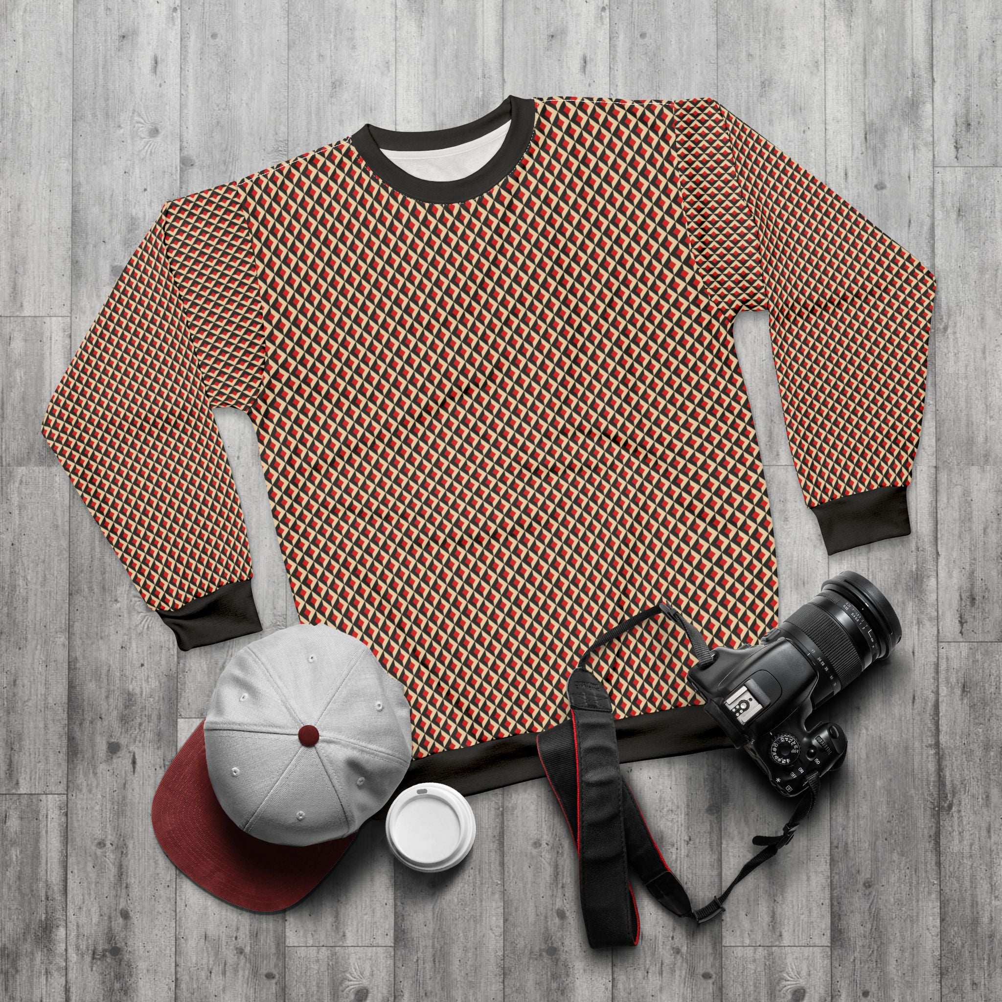 Geometric Retro Diamond All-Over Print Sweatshirt