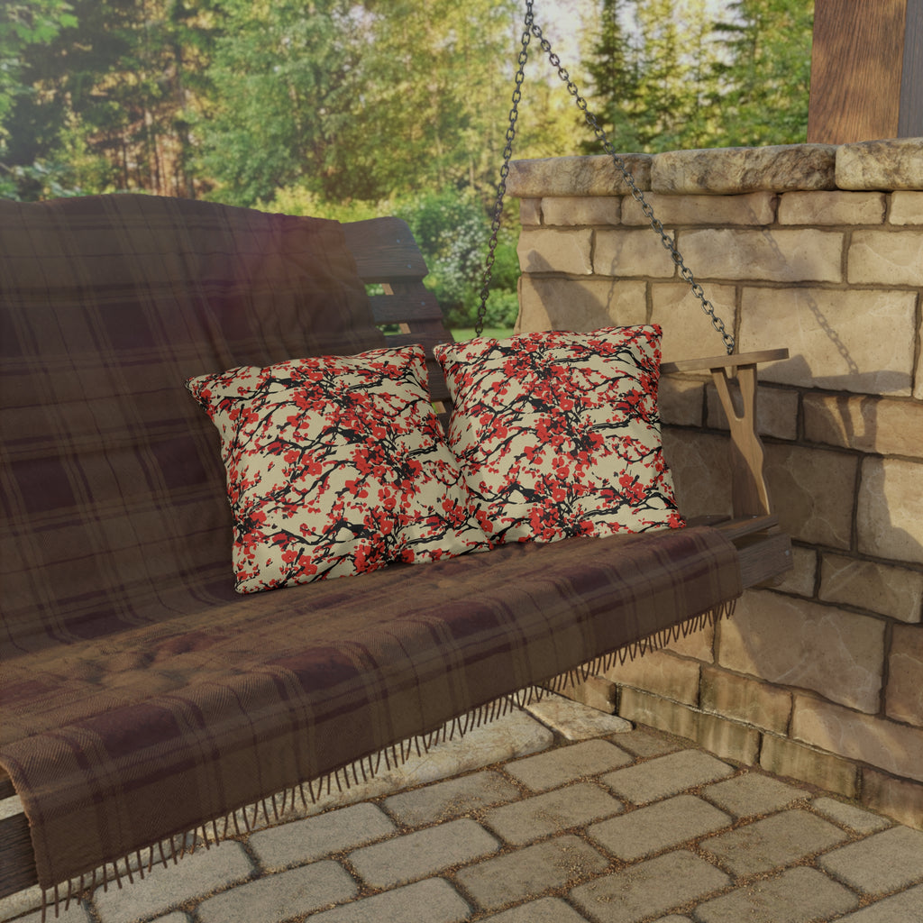Outdoor Pillow - Red Cherry Blossom Floral Pattern