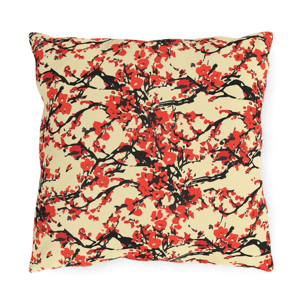 Outdoor Pillow - Red Cherry Blossom Floral Pattern