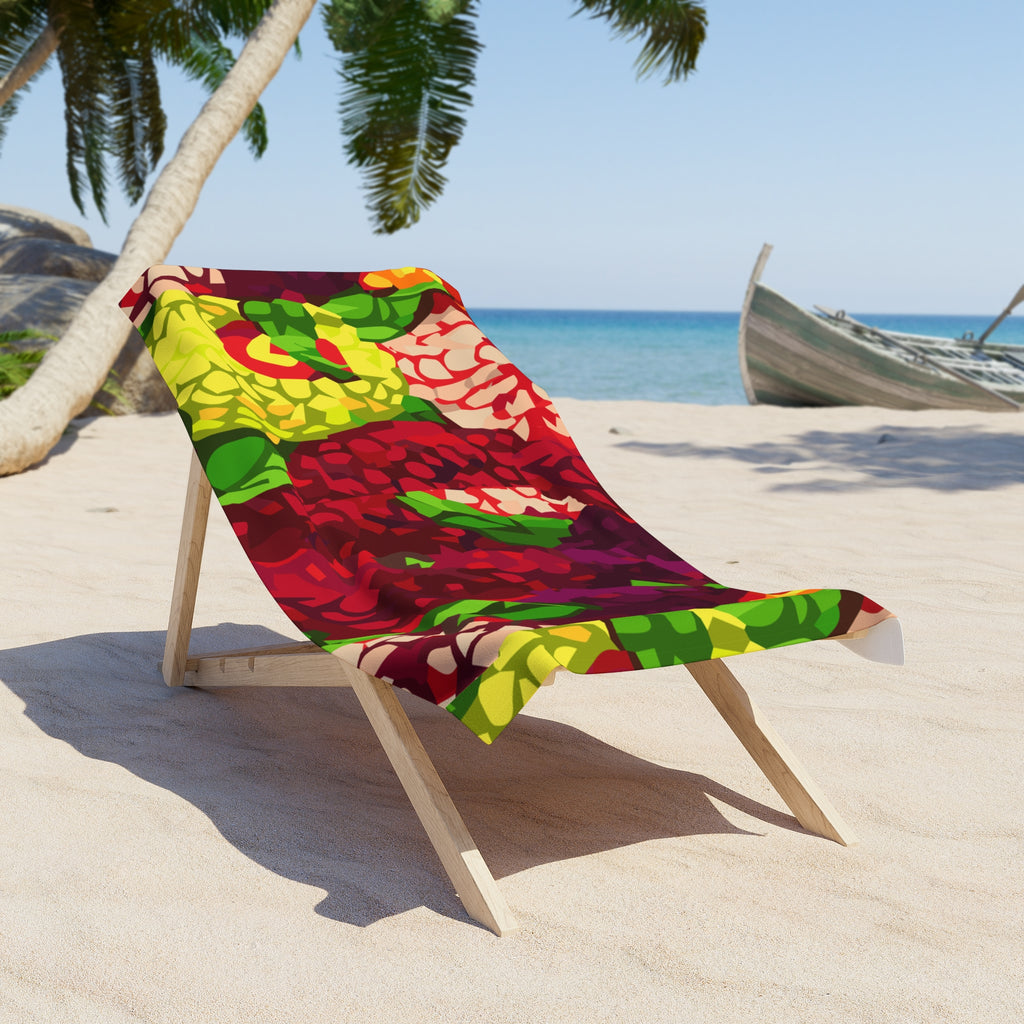 Floral Burst Beach Towel – Vibrant Red & Yellow Tropical Print
