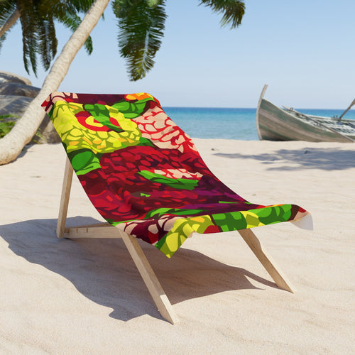 Floral Burst Beach Towel – Vibrant Red & Yellow Tropical Print