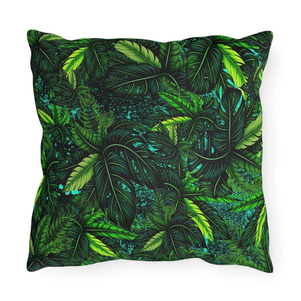 Tropical Leaf Outdoor Pillow — Green Jungle Patio Cushion