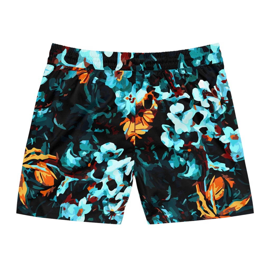 Teal Orange Floral Swim Shorts | Men's Mid-Length Beach Trunks