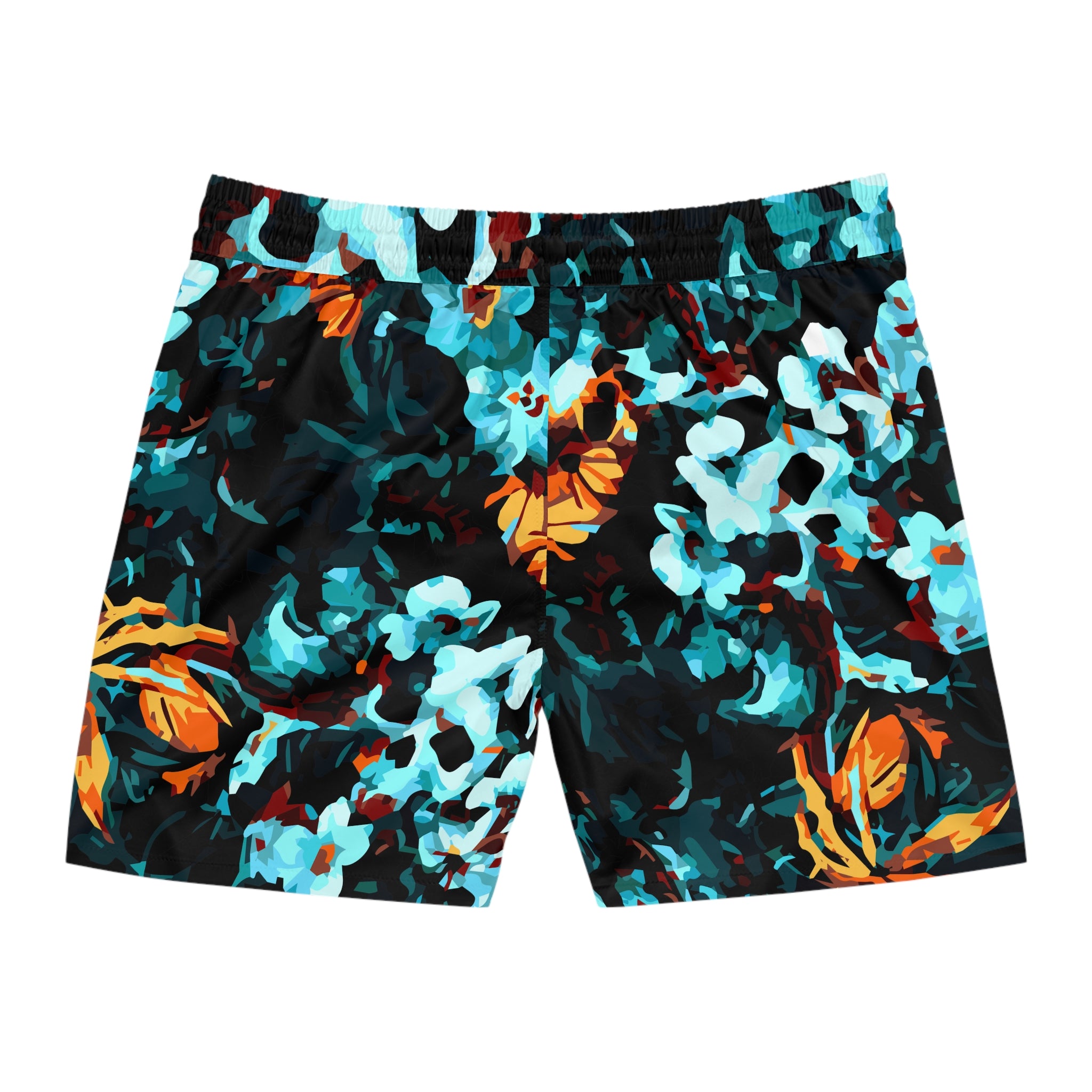 Teal Orange Floral Swim Shorts | Men's Mid-Length Beach Trunks