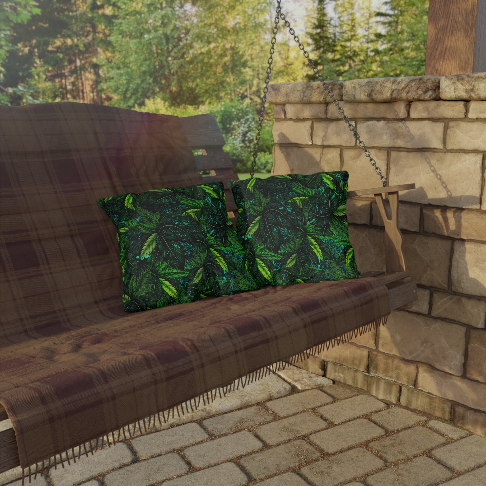 Tropical Leaf Outdoor Pillow — Green Jungle Patio Cushion