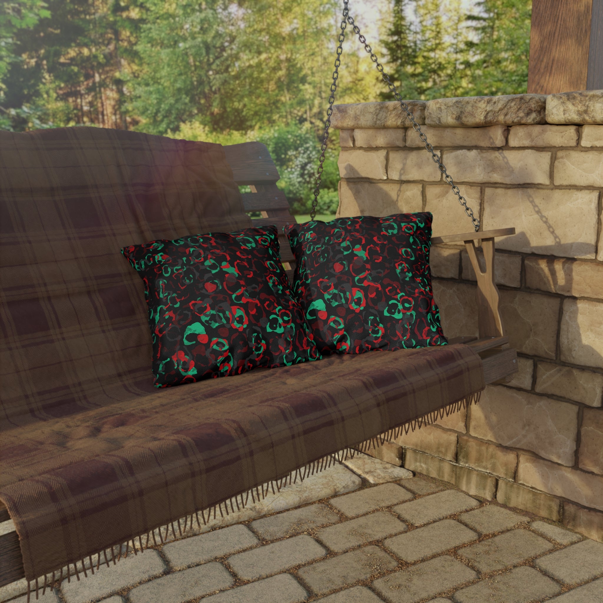 Outdoor Pillow - Festive Red & Green Leopard Print Decorative Cushion for Patio