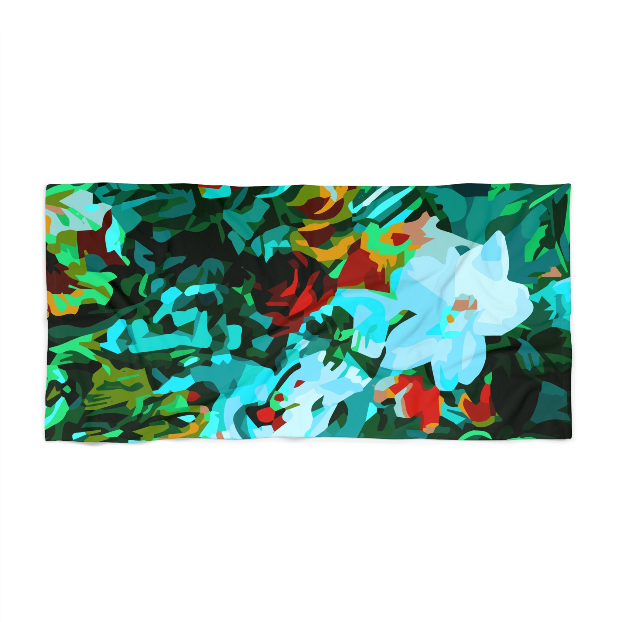 Tropical Floral Beach Towel — Vibrant Green & Teal Garden Print